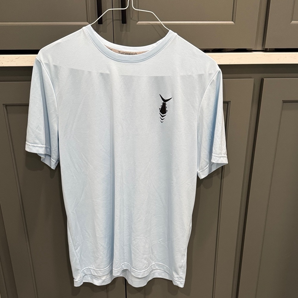 Light Blue Short Sleeve Performance Tee with Chest Logo - Unbranded